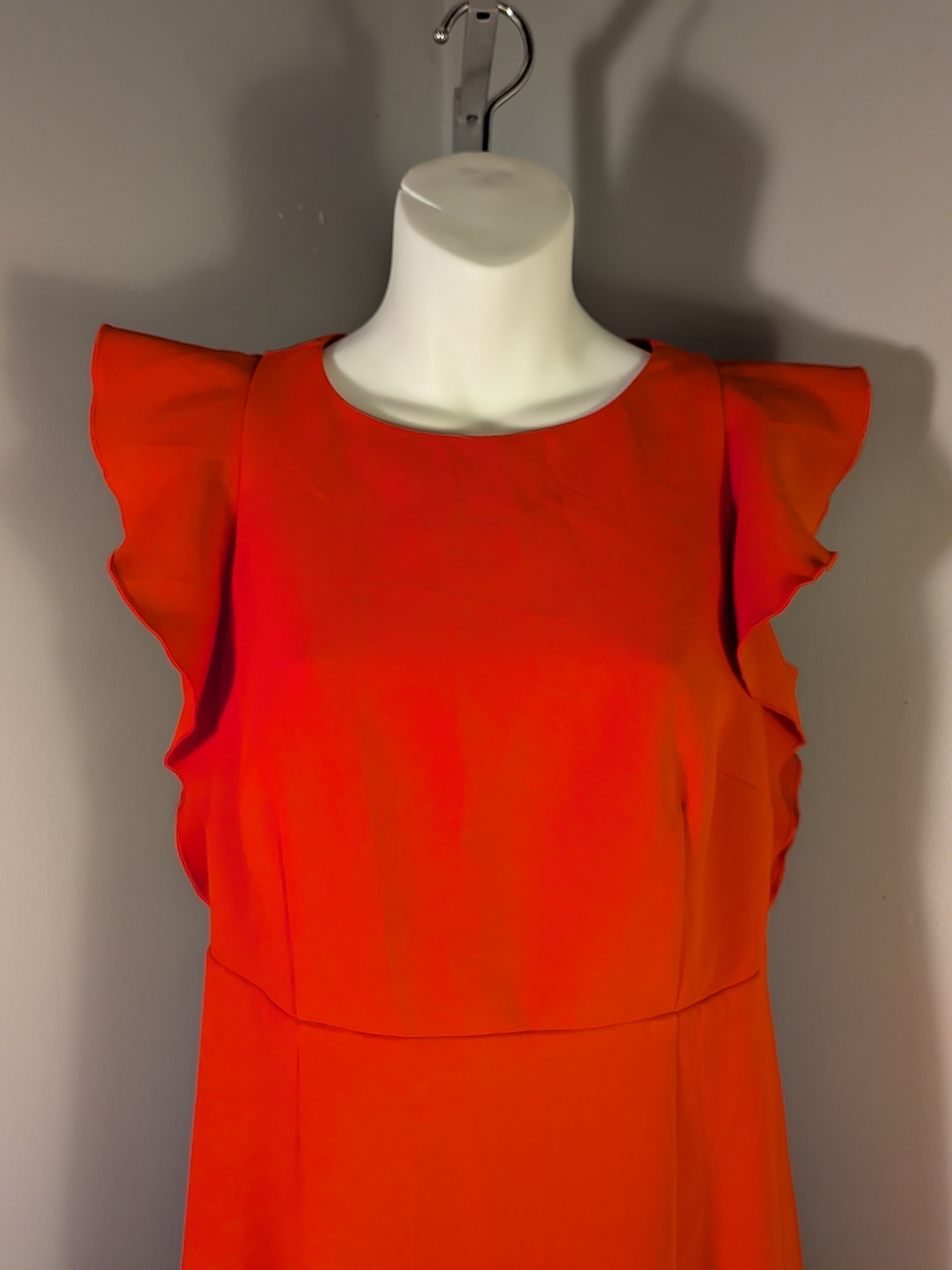 Ann Taylor Orang Ruffle Sheath Chiffon Dress W/ Flutter Sleeves 2 Petite - Picture 2 of 7